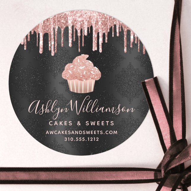 Sticker Rond Rose Gold Cupcake Parties scintillant Drives Baker (Créateur téléchargé)