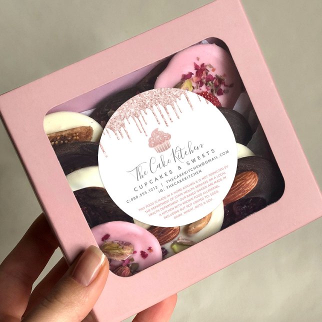 Sticker Rond Rose Gold Cupcake Parties scintillant Drives Baker (Créateur téléchargé)