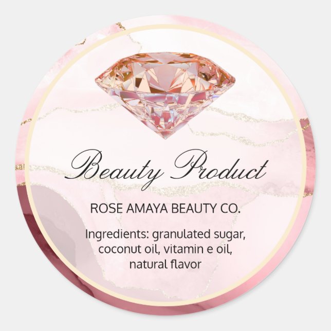 Sticker Rond Rose Gold Diamond Marbre Agate Beauté Spa Produit (Devant)