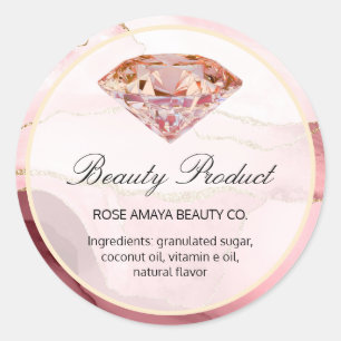 Sticker Rond Rose Gold Diamond Marbre Agate Beauté Spa Produit