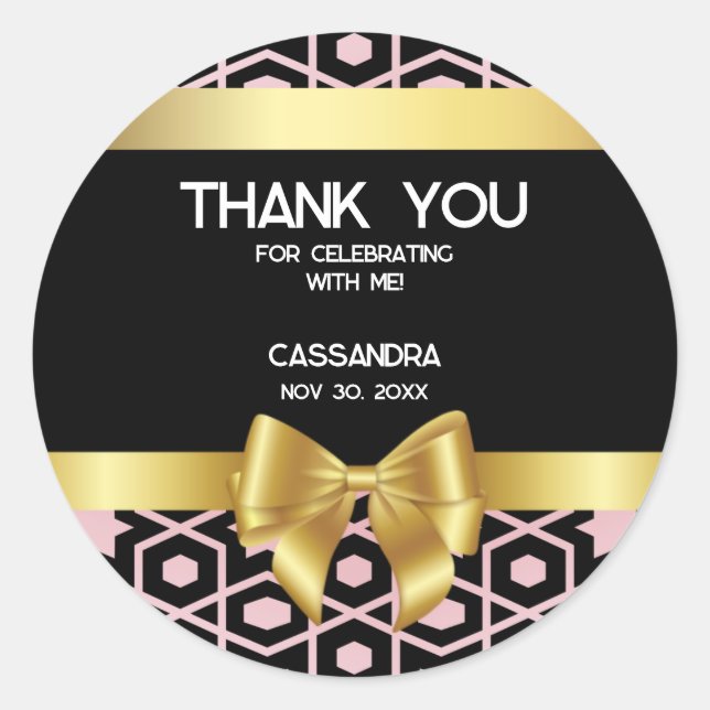 Sticker Rond Rose Gold Egypt Géométrique Gold Bow 16e anniversa (Devant)