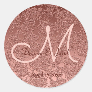 Sticker Rond Rose Gold Elegant Mariage Réception Monogramme