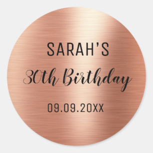 Sticker Rond Rose Gold Élégant Noir 30 ans Anniversaire 
