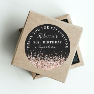Sticker Rond Rose Gold et Black 50e anniversaire Merci Favor