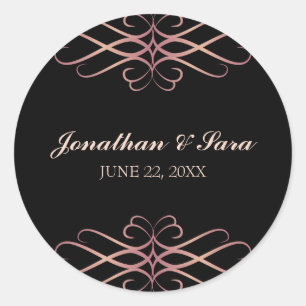 Sticker Rond Rose Gold et noir, Elégant Mariage personnalisé