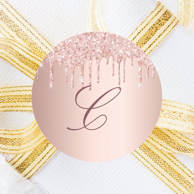 Sticker Rond Rose gold fard rose coulures monogramme initiale (Créateur téléchargé)