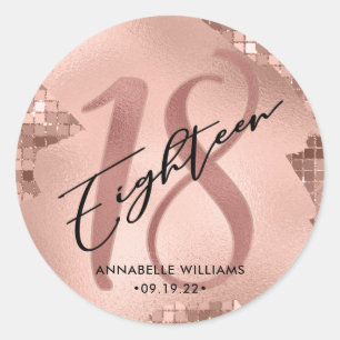 Sticker Rond Rose Gold Faux Foil 18e anniversaire