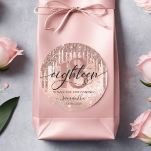 Sticker Rond Rose Gold Faux Parties scintillant & Foil 18e fête