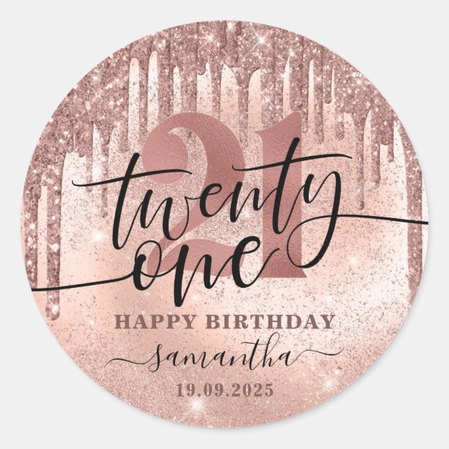 Sticker Rond Rose Gold Faux Parties scintillant & Foil 21e anni (Devant)