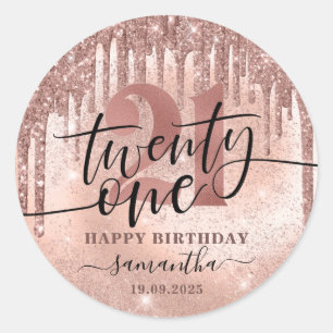 Sticker Rond Rose Gold Faux Parties scintillant & Foil 21e anni