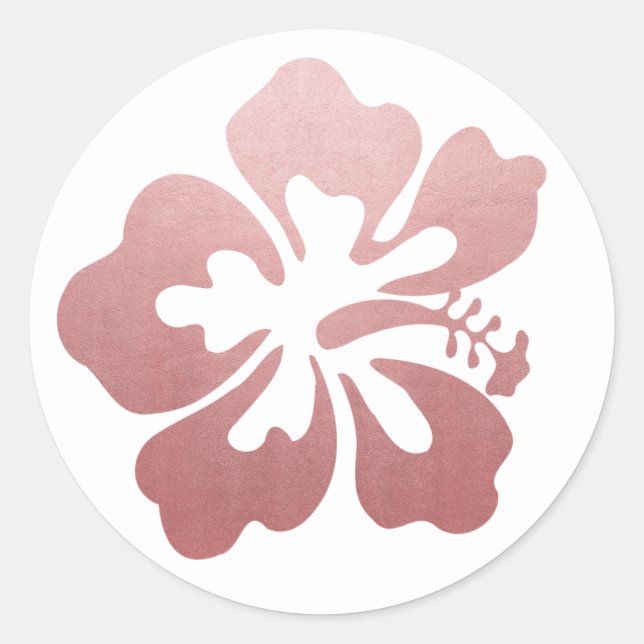 Sticker Rond Rose Gold Fleur d'Hibiscus Rose Hawaïen (Devant)