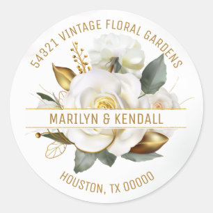Sticker Rond Rose Gold Floral Mariage Adresse