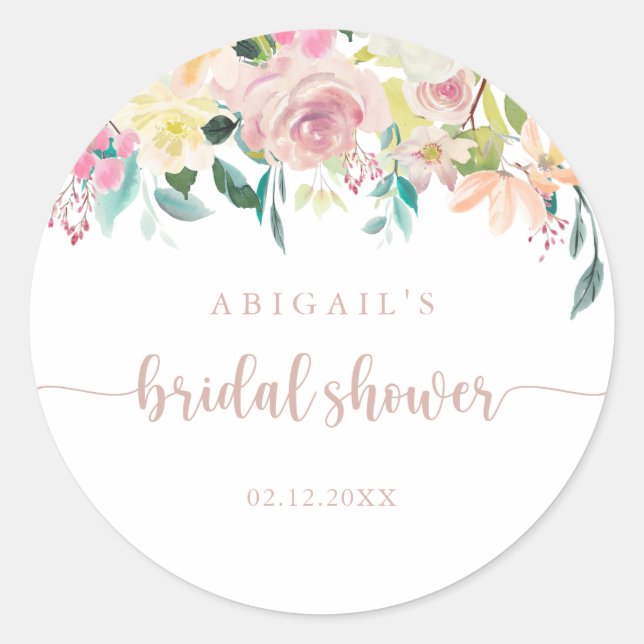 Sticker Rond Rose Gold Floral Printanier Favori de Mariage    (Devant)
