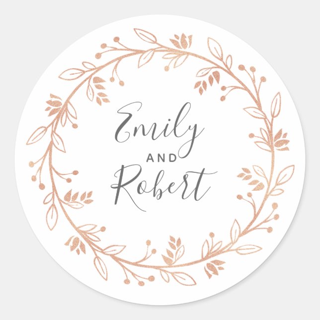 Sticker Rond Rose Gold Floral Wreath Mariage moderne (Devant)