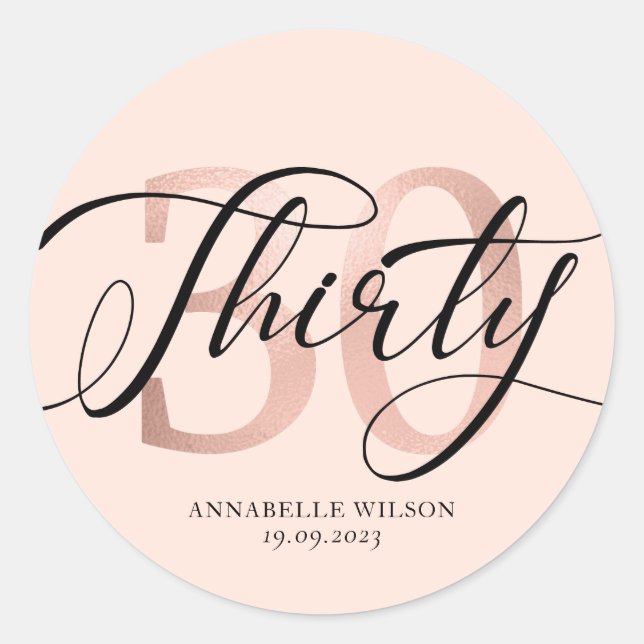 Sticker Rond Rose Gold Foil 30e anniversaire (Devant)