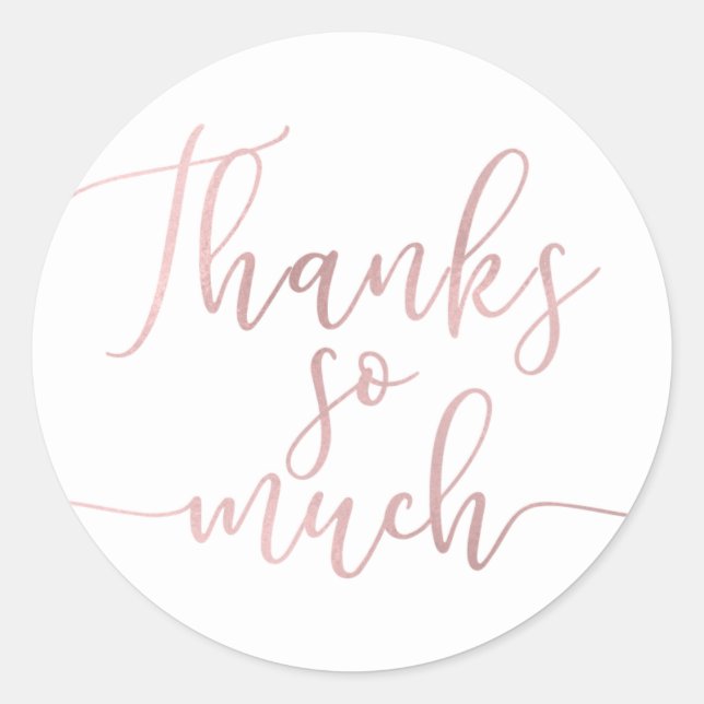 Sticker Rond Rose Gold Foil Script Merci Merci tant (Devant)