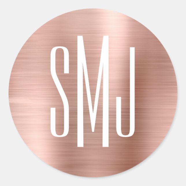 Sticker Rond Rose Gold Foil trois lettres Monogramme (Devant)