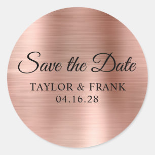 Sticker Rond Rose Gold Foil Wedding Enregistrer la date