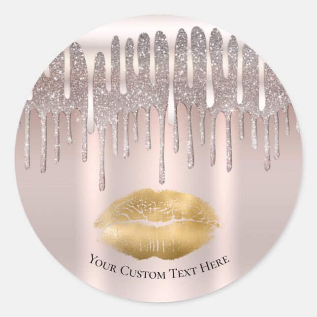 Sticker Rond Rose Gold Glacé Lèvres Baiser Diamant Paillettes D (Devant)