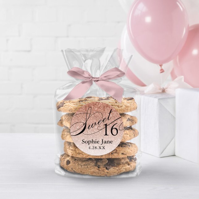 Sticker Rond Rose Gold Glam Parties scintillant Sweet 16 Person (Créateur téléchargé)