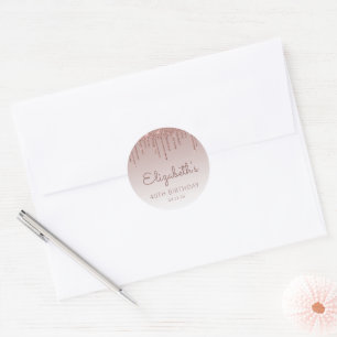 Sticker Rond Rose Gold Glitter Drip 40e Anniversaire