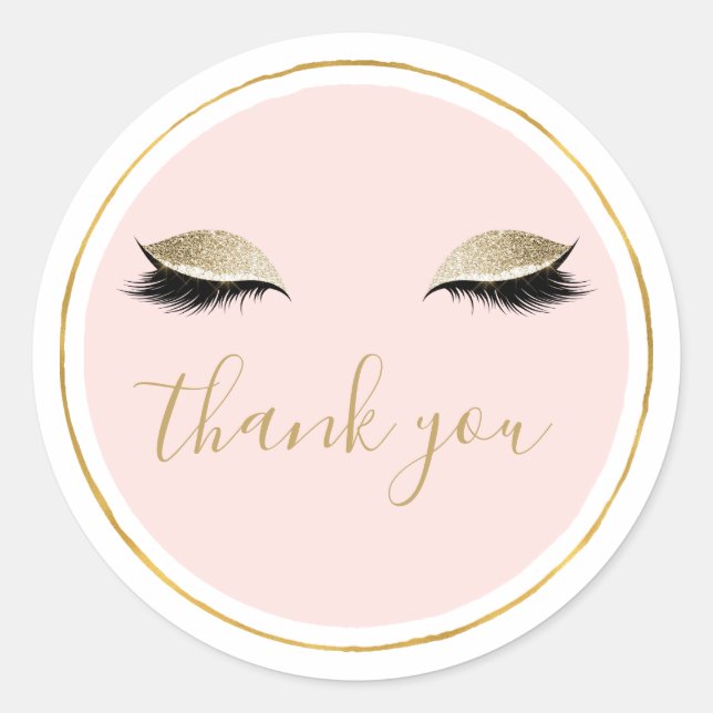 Sticker Rond Rose Gold Glitzy Black Eyelashes Merci (Devant)