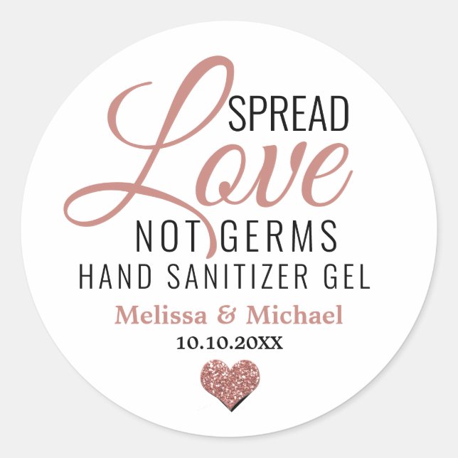 Sticker Rond Rose Gold Heart Étendre Amour Pas Germes Sanitizer (Devant)