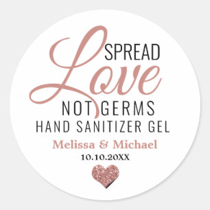 Sticker Rond Rose Gold Heart Étendre Amour Pas Germes Sanitizer