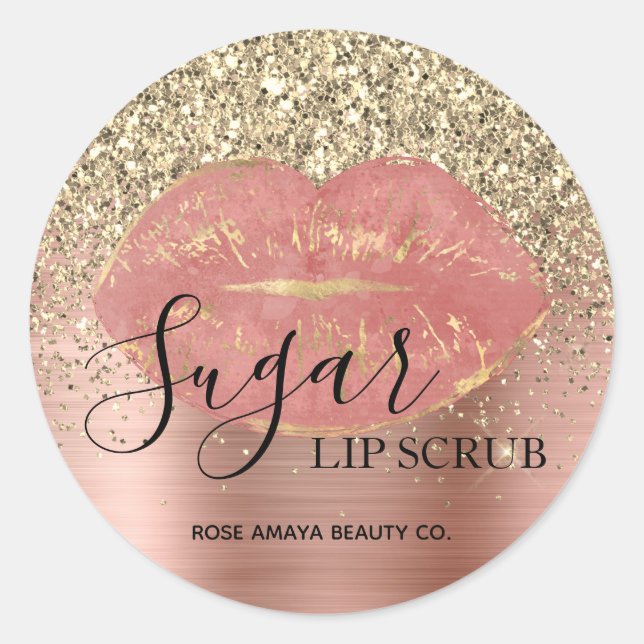 Sticker Rond Rose Gold Lip Scrub Parties scintillant Sprinkings (Devant)