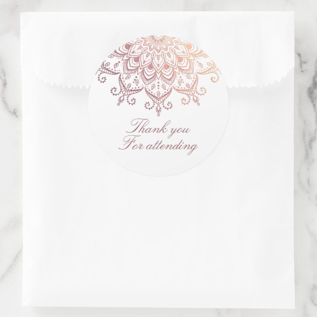 Sticker Rond Rose Gold Mandala Merci (Sac)