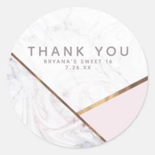 Sticker Rond Rose Gold Marble Swirl & Blush Pink Bronze Glam