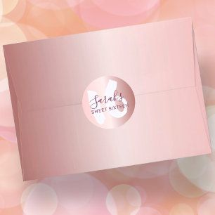 Sticker Rond Rose Gold Métallisé Anniversaire 16 Ans
