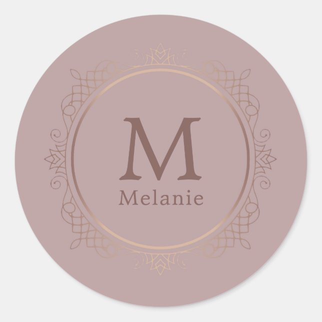 Sticker Rond Rose Gold Modèle tendance Monogramme élégant (Devant)