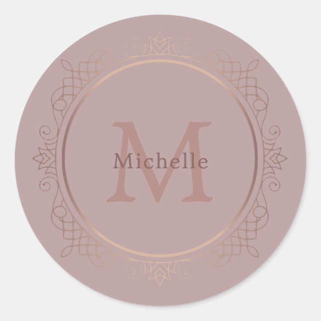 Sticker Rond Rose Gold Monogram Élégant Modèle personnalisé (Devant)