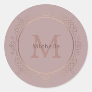 Sticker Rond Rose Gold Monogram Élégant Modèle personnalisé