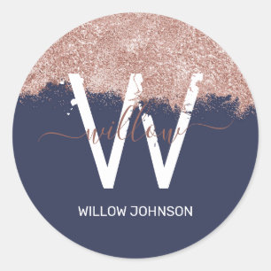 Sticker Rond Rose Gold Navy Blue Girl Parties scintillant pouss