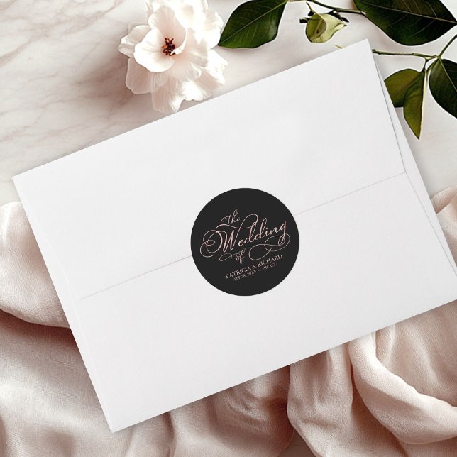 Sticker Rond Rose Gold Noir Calligraphie Mariage (Créateur téléchargé)
