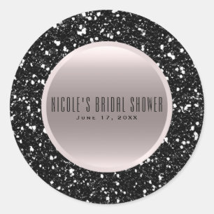 Sticker Rond Rose Gold Noir Paillettes Élégant Cadeau de Mariag