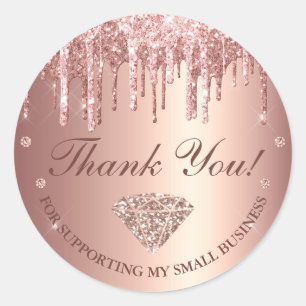 Sticker Rond Rose Gold Pailleté Coulant Petite Entreprise