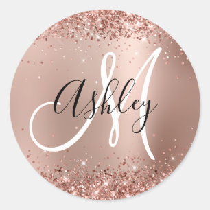 Sticker Rond Rose Gold Pailleté Dégradé de Luxe Monogramme