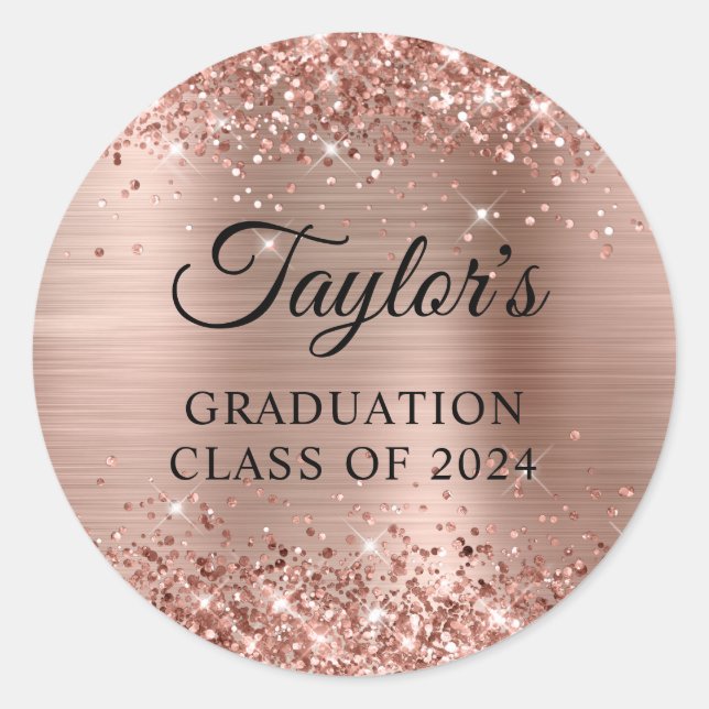 Sticker Rond Rose Gold Pailleté Diplôme (Devant)