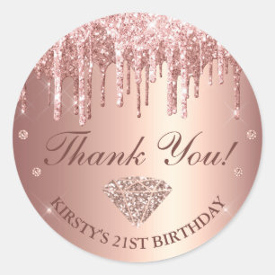 Sticker Rond Rose Gold Pailleté et Diamant Anniversaire