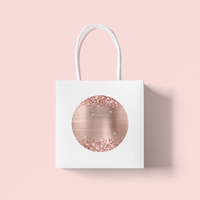 Sticker Rond Rose Gold Pailleté Feuille Vierge (Large Round Favor Stickers)