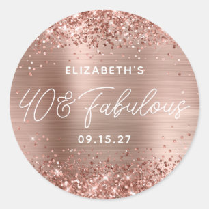 Sticker Rond Rose Gold Pailleté Glam Moderne Script 40 & Fabule