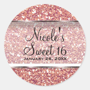 Sticker Rond Rose Gold Pailleté Glamour Faveur de Fête Douze An