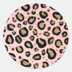 Sticker Rond Rose Gold Pailleté & Léopard Noir Baby Shower