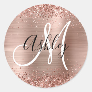 Sticker Rond Rose Gold Pailleté Noir et Blanc Monogramme Brilla