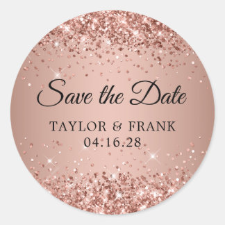 Sticker Rond Rose Gold Pailleté Ombré Mariage Enregistrer la Da