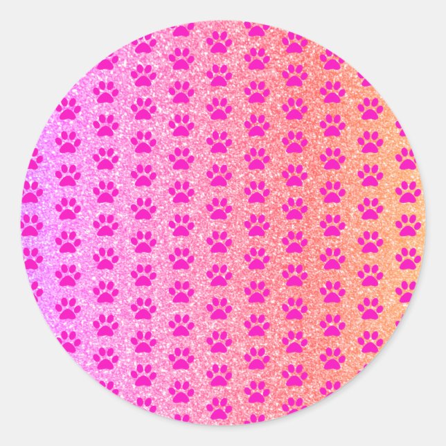 Sticker Rond Rose Gold Paillettes Empreintes de Patte Roses Déc (Devant)