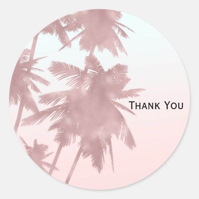 Sticker Rond Rose Gold Palmiers Roses Plage Ombrée Palmiers Fêt (Devant)